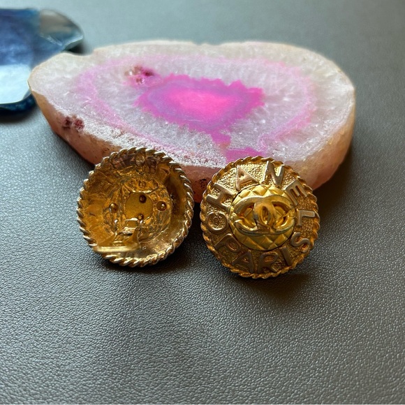 Vintage Gold CC Quilted and Lettered Clip-On Earrings - Picture 8 of 11